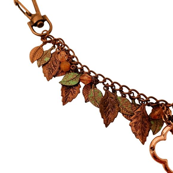 Luxe Family Tree 10" Bag Chain Charm Leaves Autumn Bronze Rustic Artsy Bohemian - Picture 3 of 11